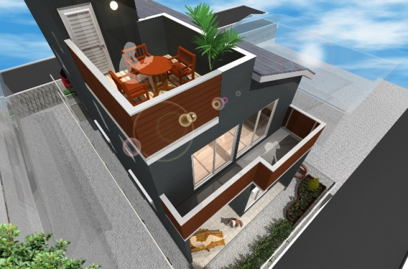 大岡屋上付き戸建てプラン　外観パース➁ (640x423)